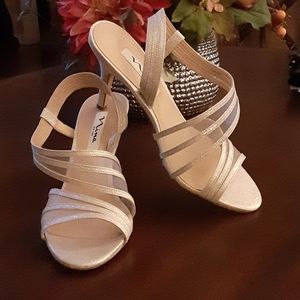 Nina silver gold sparkle mesh strap heel leather sole lightly padded 8.5…New